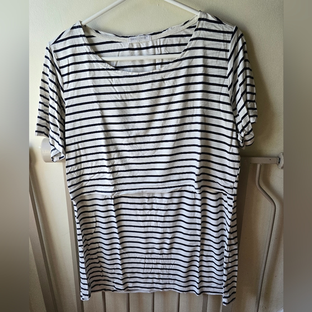 Black And White Striped Nursing T-Shirt